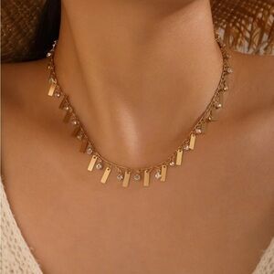 Gold bar & rhinestone necklace